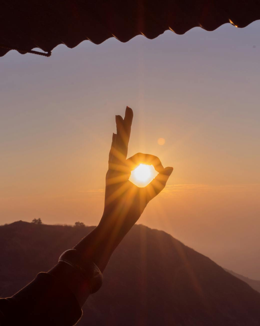 photography of hand during sunset